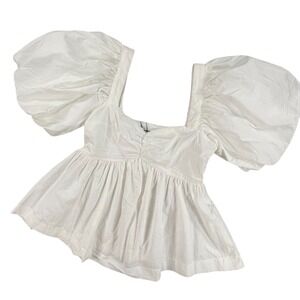 NWOT Showpo White Cotton Square Neck Exaggerated Puff Sleeve Babydoll Blouse 2